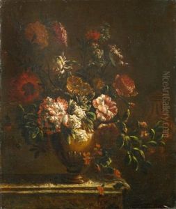 Nature Morte Au Bouquet De Fleurs Sur Un Entablement