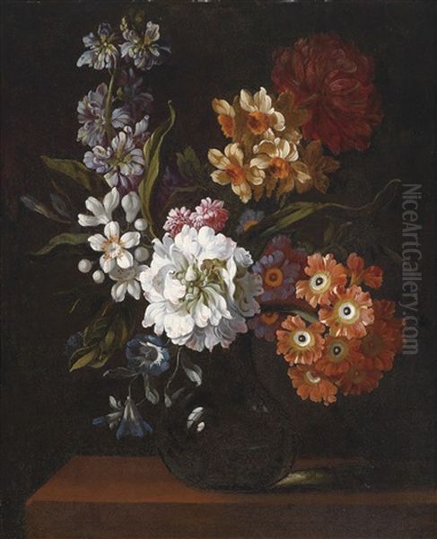 Blumenstillleben Mit Kirschbluten, Narzissen, Hyazinthen Und Tulpen (+ Another; Pair) - view 1
