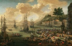 Vue Portuaire Animee De Nombreux Personnages by Pieter Casteels the Younger