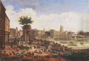A Capriccio Of A Port With Numerous Figures And Shipping A Capriccio Of A Port With Numerous Figures And Shipping