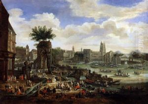 Buntes Markttreiben Vor Einer Stadt by Pieter Casteels the Younger