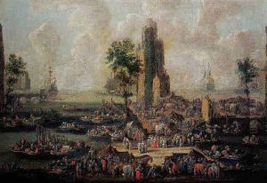 Scene De Port Animee De Nombreux Personnages by Pieter Casteels the Younger