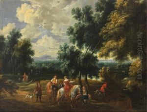 A Hunting Party Before An Extensive Landscape by Alexandre Casteels