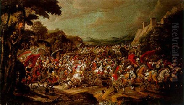 A Cavalry Battle Between Turks And Christians, A Fortified Town Beyond - view 1
