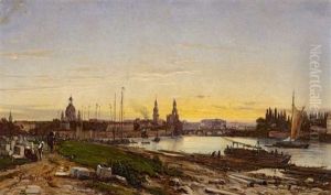 Blick Entlang Der Elbe Auf Dresden