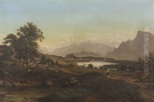 Romantische Landschaft Vor Gebirge