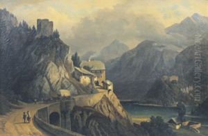 Die Tiroler Passtrase Am Fernsteinsee Mit Blick Auf Die Insel Mit Der Ruine Des Jagdschlosses Sigmundsburg