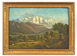 Sommerliche Vorgebirgslandschaft, Im Hintergrund Schneebedeckte Berge