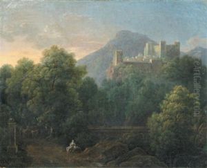 Un Berger Et Son Troupeau De Vaches Dans Un Paysage Avec Un Chateau by Antoine-Laurent Castellan