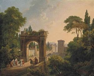 Les Abords D'une Ville Antique Avec Des Promeneurs