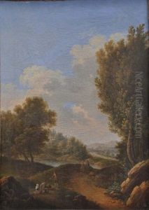 Repos De Promeneurs Dans Un Paysage De Riviere by Antoine-Laurent Castellan
