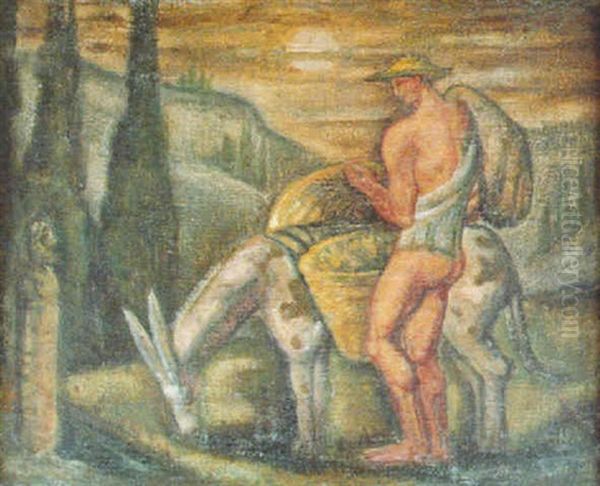 Campesino Y Asno Frente A Una Estatua - view 1