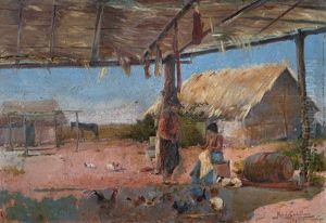 Escena De Campo Con Gallinas by Roberto Castellanos