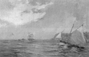 Paisaje Costero Con Barcos by Roberto Castellanos