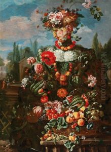 An Anthropomorphic Allegory Of Spring; An Anthropomorphic Allegory Of Summer; An Anthropomorphic Allegory Of Autumn; An Anthropomorphic Allegory Of Winter (4 Works) by Giovanni Paolo Castelli (lo Spadino)