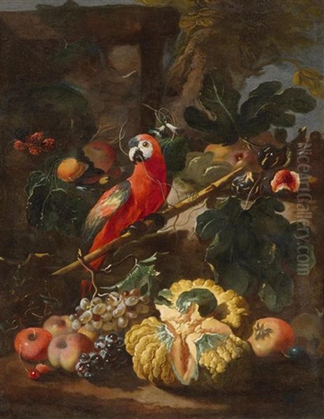 Still Life With Grapes, Peaches, Pumpkin, Figs And A Parrot - view 1