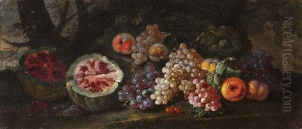 Nature Morte Aux Raisins, Pasteque Et Peches - view 1