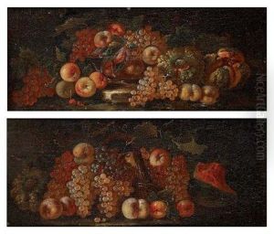 Panier De Fruits Avec Grappes De Raisins (+ Grappes De Raisins, Melons Et Pomme Sur Une Base De Pierre; Pair) Panier De Fruits Avec Grappes De Raisins (+ Grappes De Raisins, Melons Et Pomme Sur Une Base De Pierre; Pair)