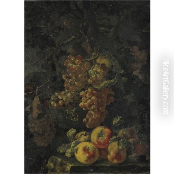 Natura Morta Con Uva E Mele by Giovanni Paolo Castelli (lo Spadino)