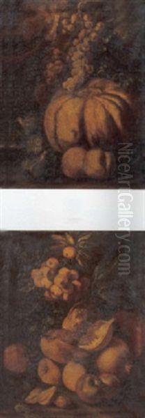 Una Zucca, Fichi, Uva Bianca E Pesche En Plein Air - view 1