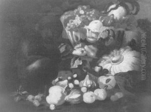 Stilleben Mit Affe Und Fruchten by Giovanni Paolo Castelli (lo Spadino)