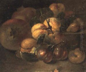 Pomegranates, Plums And Pears On A Stone Ledge thumbnail
