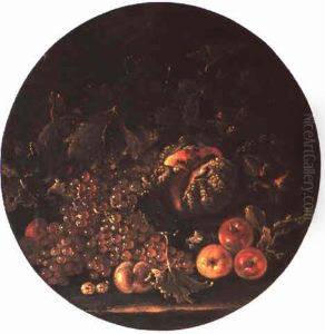 Still Life Of Grapes, Apples And Watermelon