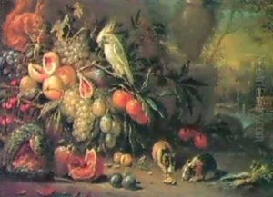 Natura Morte Di Frutta Con Scoiattolo, Pappagallo E Due     Porcellini D'india