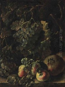 Grapes And Pomegranates On A Ledge by Bartolomeo Castelli the Elder