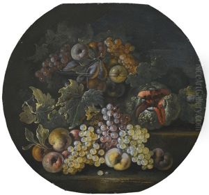 Still Life Of Grapes, Apples, Pears, A Watermelon And Peaches, In A Glass Bowl And Strewn Over Stone Steps Still Life Of Grapes, Apples, Pears, A Watermelon And Peaches, In A Glass Bowl And Strewn Over Stone Steps