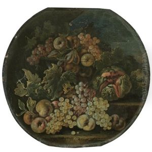 Still Life With Grapes, Apples, A Watermelon And Other Fruits Aranged Over Some Stone Steps Still Life With Grapes, Apples, A Watermelon And Other Fruits Aranged Over Some Stone Steps