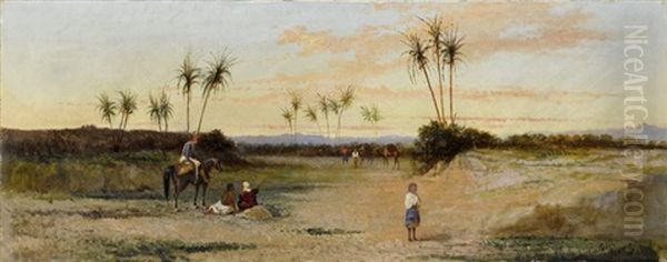 Morgenstimmung In Einer Oase Mit Beduinen, Pferd Und Kamelen - view 1