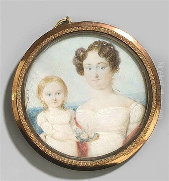 Portrait Einer Jungen Mutter In Weisem Kleid Mit Ihrer Tochter - view 1