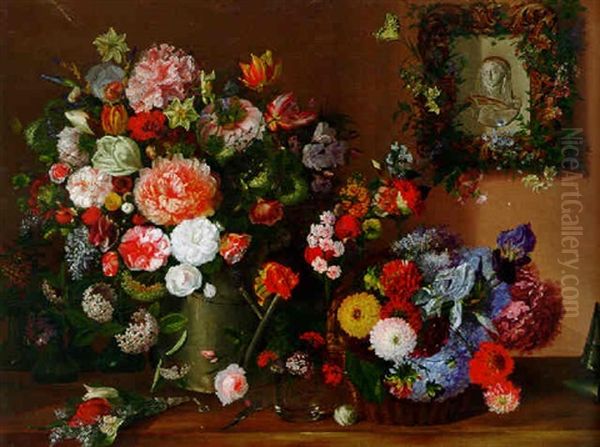 Still Life Of Flowers On A Ledge - view 1