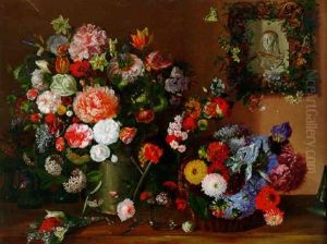 Still Life Of Flowers On A Ledge by Tommaso Castellini