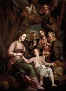 Sacra Famiglia Con Angeli by Bernardo Castello