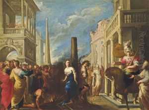 Clorinda Rescuing Olindo And Sophronia by Valerio Castello