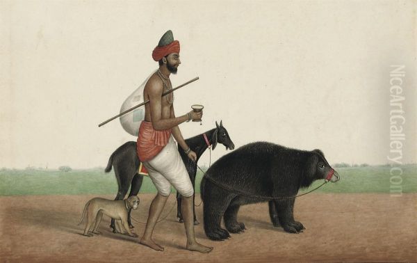 A Travelling Juggler With His Dancing Bear, Monkey And Goat - view 1