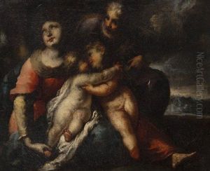 Sainte Famille Et Saint Jean-baptiste Dans Un Paysage by Valerio Castello