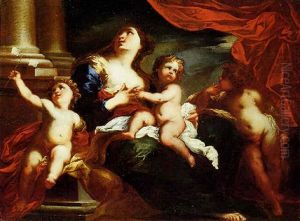 Giovane Donna Con Tre Bambini (allegoria Della Carita) by Valerio Castello
