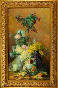 Nature Morte Aux Fleurs (roses, Pivoines...) by Adolphe Louis (Napolean) Castex-Degrange