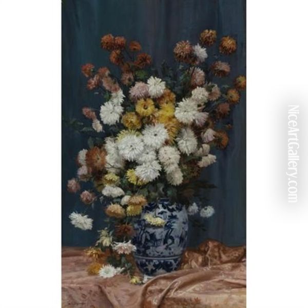 Mums In A Porcelain Vase - view 1