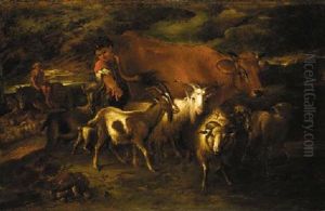 An Extensive Landscape With A Young Nietherd With His Livestock