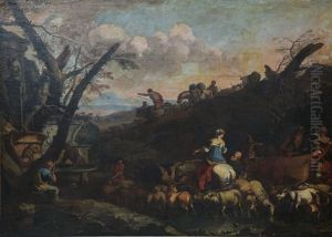 Paysans Et Leurs Troupeaux by Giovanni Benedetto Castiglione