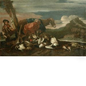 Hunters With Felled Game In A Landscape by Giovanni Benedetto Castiglione