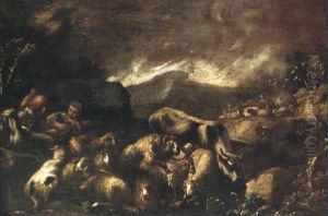 Pastoral Med Musicerande Herde by Giovanni Benedetto Castiglione