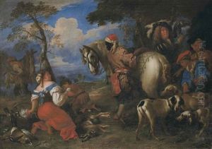 Rest During The Falcon Hunt by Giovanni Francesco Castiglione