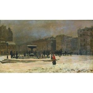 A View Of The Place Pigalle Under Snow by Giuseppe Castiglione