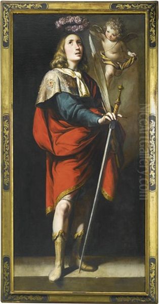 Saint Acisclus Holding A Sword And A Martyr's Palm, Crowned By A Putti; Saint Victoria, Holding An Arrow And A Martyr's Palm, Crowned By A Putti (pair) - view 1