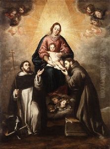 The Virgin And Child Appearing To Saints Francis And Dominic by Antonio Del Castillo Y Saavedra